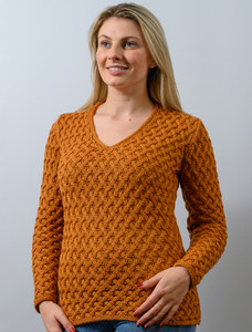 Open Neck Merino Trellis Sweater - Golden Ochre