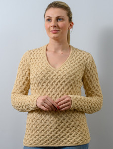 Open Neck Merino Trellis Sweater - Oatmeal Marl