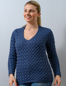 Open Neck Merino Trellis Sweater - Blue Steel