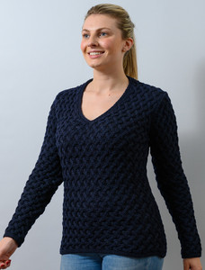 Open Neck Merino Trellis Sweater - Navy