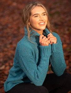 Ladies Crop Hooded Sweater - Peacock Blue
