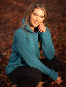 Ladies Crop Hooded Sweater - Peacock Blue