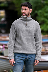 Mens Half Zip Irish Wool Sweater - Grey Smoke