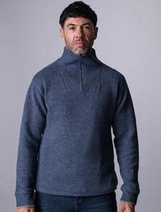 Mens Half Zip Wool Sweater - Stormy Sea