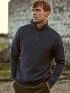 Mens Half Zip Irish Wool Sweater - Navy Marl