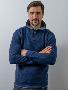 Mens Half Zip Irish Wool Sweater - Midnight Blue
