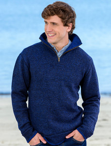 Mens Half Zip Irish Wool Sweater - Navy
