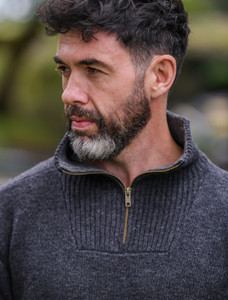 Mens Half Zip Wool Sweater - Charcoal