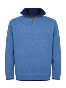 Mens Half Zip Irish Wool Sweater - Blue Sky