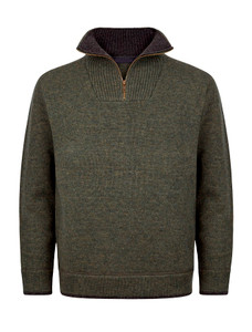 Mens Half Zip Irish Wool Sweater - Green