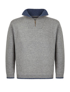 Mens Half Zip Irish Wool Sweater - Grey Smoke