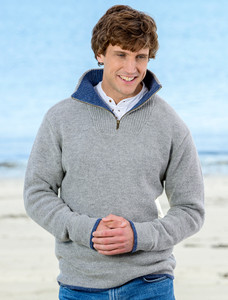 Mens Half Zip Irish Wool Sweater - Grey Smoke