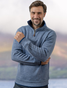 Mens Half Zip Wool Sweater - Stormy Sea