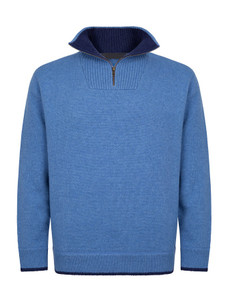 Mens Half Zip Irish Wool Sweater - Blue Sky
