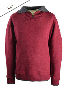 Mens Half Zip Irish Wool Sweater - Red