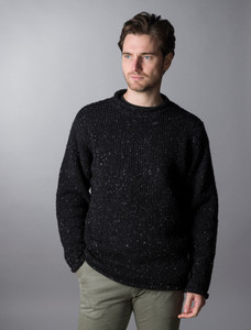 Roll Neck Sweater - Fisherman Sweater - Black Raven