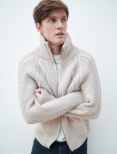 Hand Knit Zipper Cardigan with Pockets - White