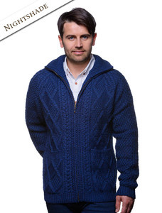 Hand Knit Zipper Cardigan with Pockets - Nightshade