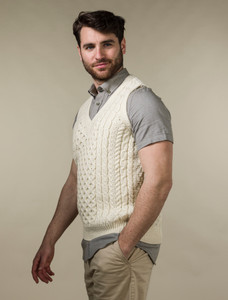 V-Neck Aran Waistcoat - Natural White