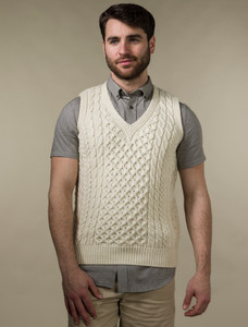 V-Neck Aran Waistcoat - Natural White