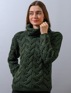 Super Soft Chunky Cable Cowl Neck Aran - Seaweed