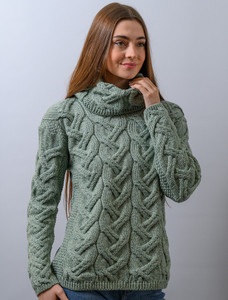 Super Soft Chunky Cable Cowl Neck Aran - Seafoam