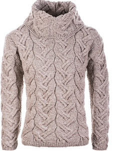 Super Soft Chunky Cable Cowl Neck Aran - Toasted Oat - Front