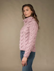 Super Soft Chunky Cable Cowl Neck Aran - Winter Rose