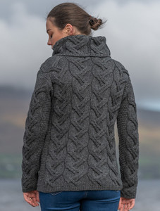 Super Soft Chunky Cable Cowl Neck Aran - Charcoal