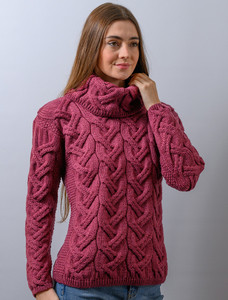 Super Soft Chunky Cable Cowl Neck Aran - Jam