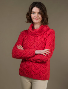 Super Soft Chunky Cable Cowl Neck Aran - Coral