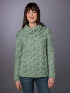 Super Soft Chunky Cable Cowl Neck Aran - Seafoam