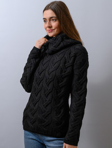 Super Soft Chunky Cable Cowl Neck Aran - Black