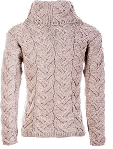 Super Soft Chunky Cable Cowl Neck Aran - Toasted Oat - Back