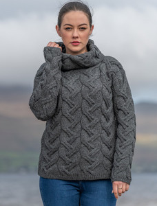 Super Soft Chunky Cable Cowl Neck Aran - Charcoal