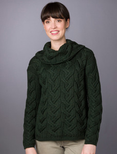 Super Soft Chunky Cable Cowl Neck Aran - Seaweed