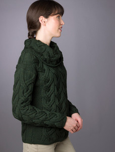 Super Soft Chunky Cable Cowl Neck Aran - Seaweed