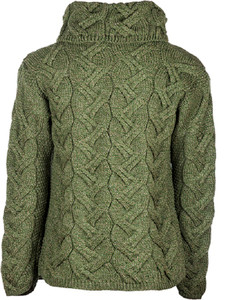 Super Soft Chunky Cable Cowl Neck Aran - Meadow Green - Back