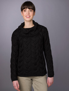 Super Soft Chunky Cable Cowl Neck Aran - Black