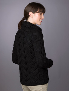 Super Soft Chunky Cable Cowl Neck Aran - Black