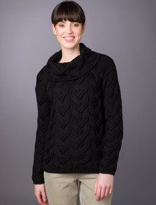 Super Soft Chunky Cable Cowl Neck Aran - Black