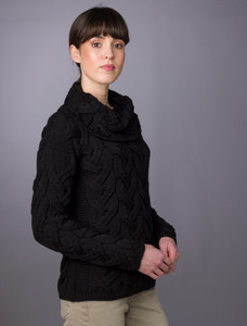 Super Soft Chunky Cable Cowl Neck Aran - Black