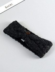 Fleece Lined Aran Cable Headband with Button - Kauri