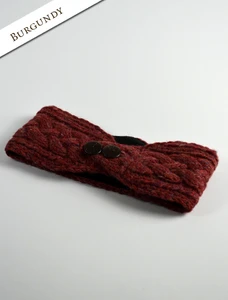 Fleece Lined Aran Headband with Buttons - Burgundy
