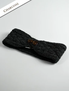 Fleece Lined Aran Headband with Buttons - Charcoal