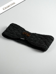 Fleece Lined Aran Headband with Buttons - Charcoal