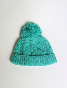 Aran Fleece Lined Rib Cap with Bobble - Sky Blue