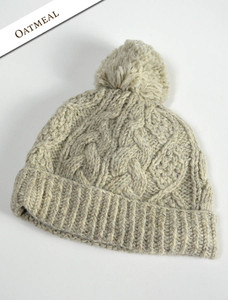 Aran Fleece Lined Rib Cap with Bobble - Oatmeal