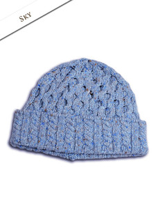 Wool Cashmere Aran Honeycomb Hat - Sky