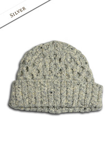 Wool Cashmere Aran Honeycomb Hat - Silver
